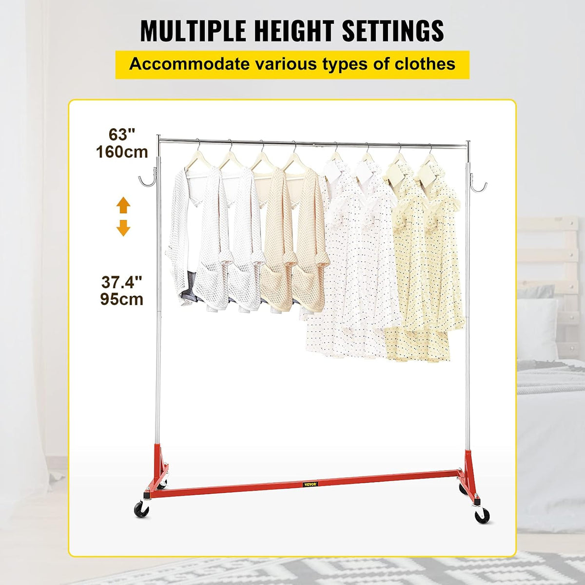 Red Steel Z Base Garment Rack with Lockable Casters W800839