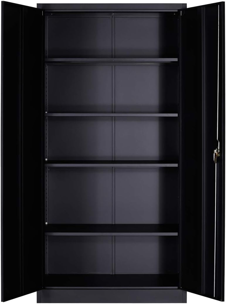 Black Metal Storage Cabinet with 4 Adjustable Shelves L714
