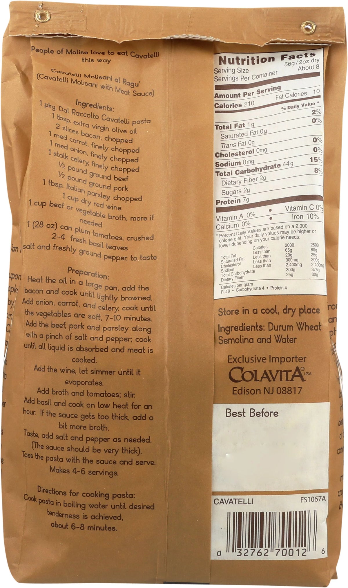 Cavatelli Molisani Italian Pasta, 1.0 Pound Bag (4 Pack) F38371