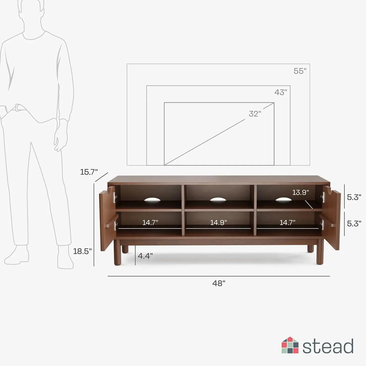 Fluted TV Stand with Shelves Z15430