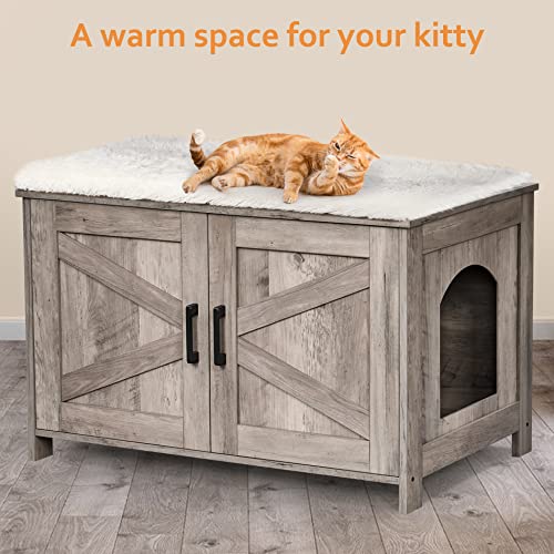 39.4" L Wooden Cat Litter Box Enclosure with Barn Door, Greige M906