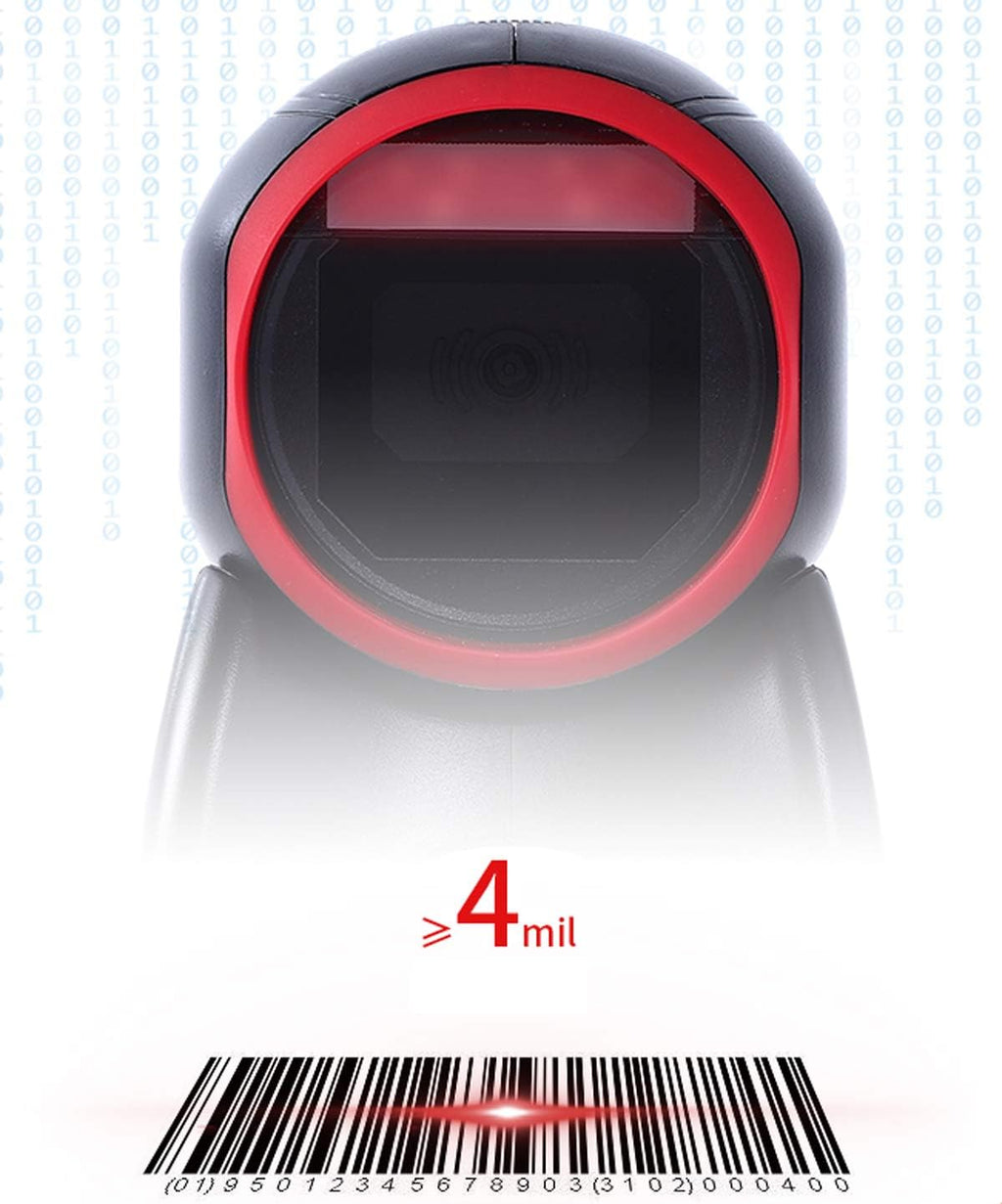 2D Barcode Scanner Desktop USB Wired Omni-Directional Hands-Free Automatic Barcode Reader Support 1D and QR-Code for Screen Scanning POS System L940614