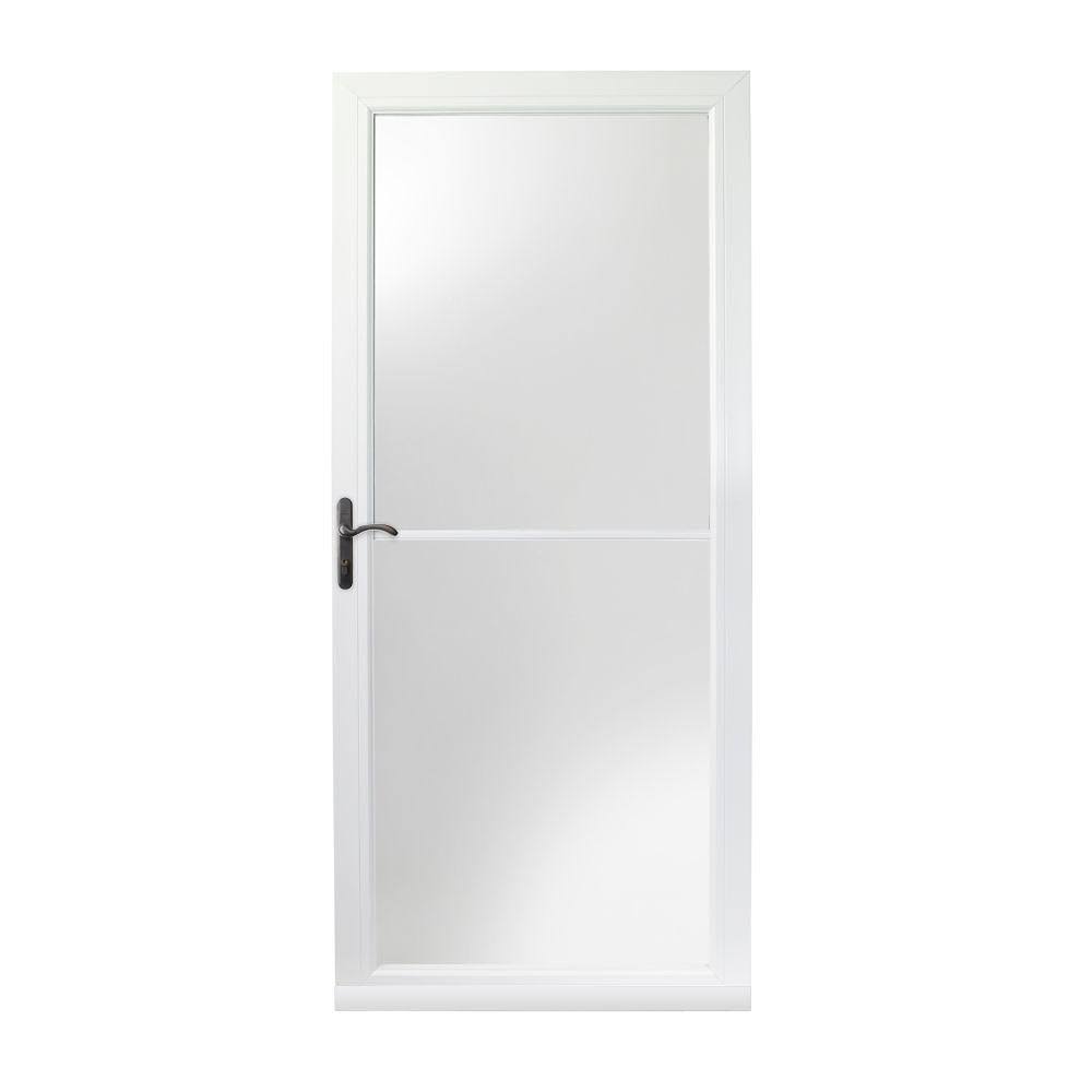 36 in. x 80 in. White Left-Hand Self-Storing Storm Door with Oil-Rubbed Bronze Hardware A8514