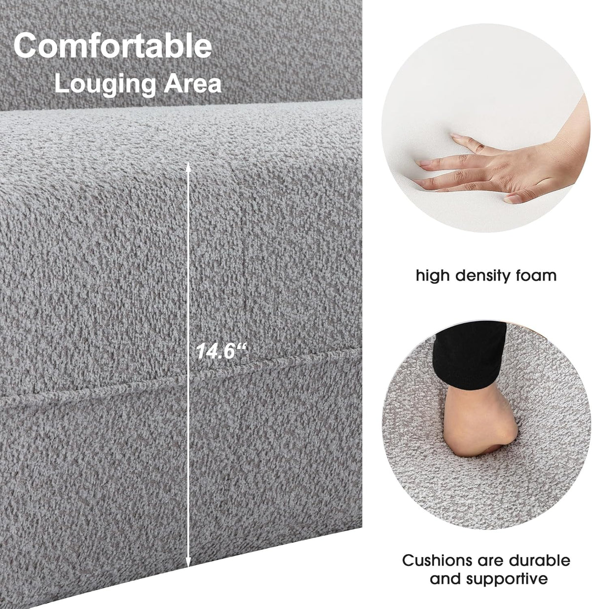 Gray Boucle Curved Sofa with Chaise Lounge W237004