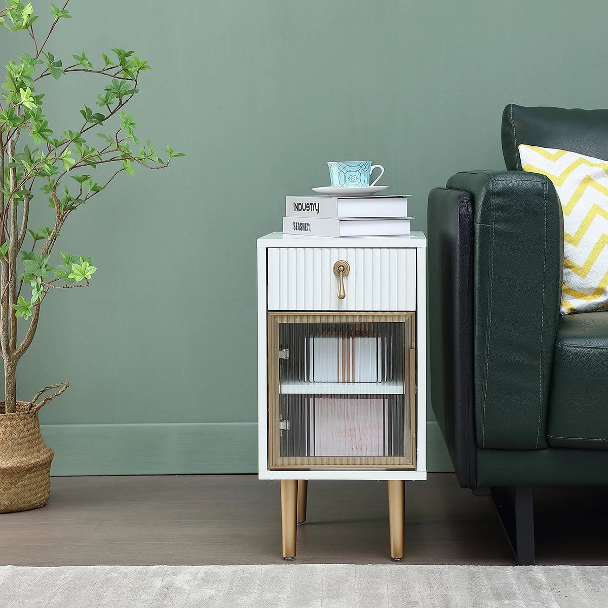 White Narrow Nightstand with Drawer W34818