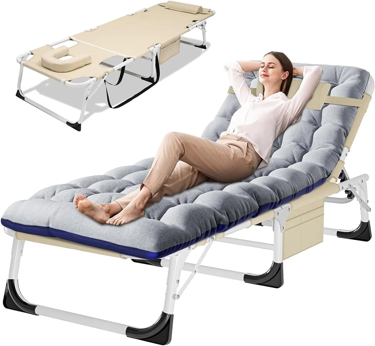 Heavy Duty Tanning Chair with Face & Arm Holes Adjustable 5-Position Folding Chaise Lounge Chair Y188
