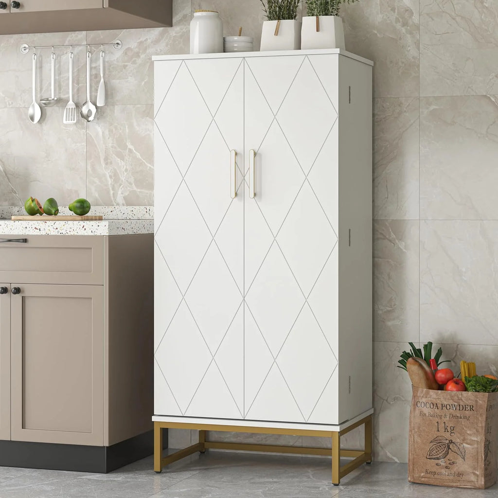 White Freestanding Kitchen Pantry Storage Cabinet with Adjustable Shelves Q190485