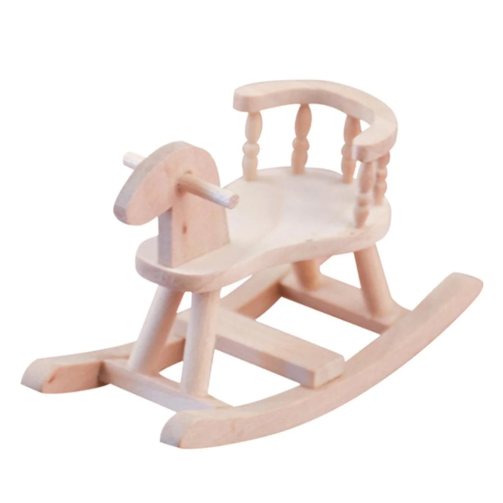 Dollhouse Unpainted Wooden Cockhorse Toy Furniture Model E270130