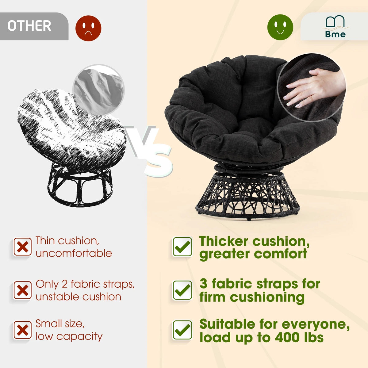 Black Papasan Chair with Steel Frame M8293