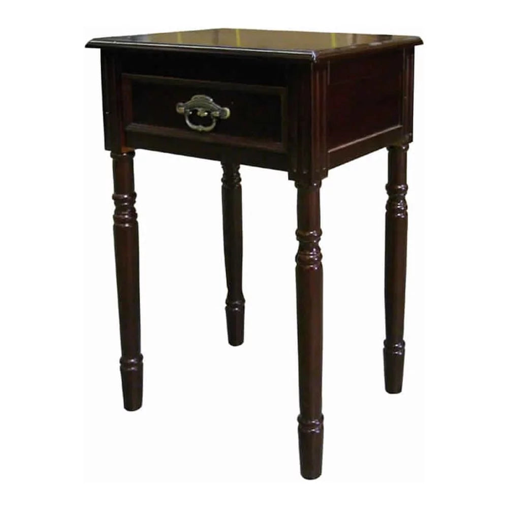 Cherry Brown 1 Drawer End Table with Turned Tapered Legs K93386