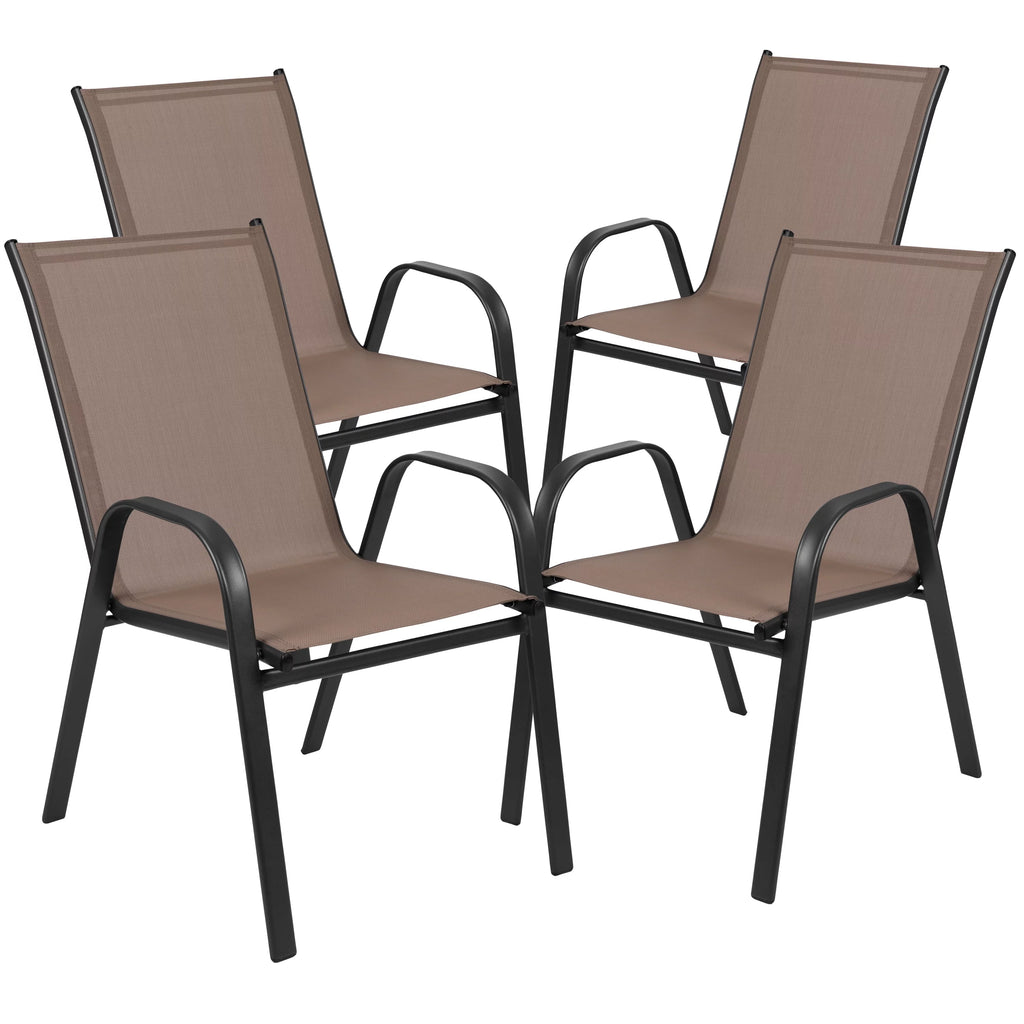 5 Piece Outdoor Patio Dining Set with 4 Brown Stack Chairs L96997