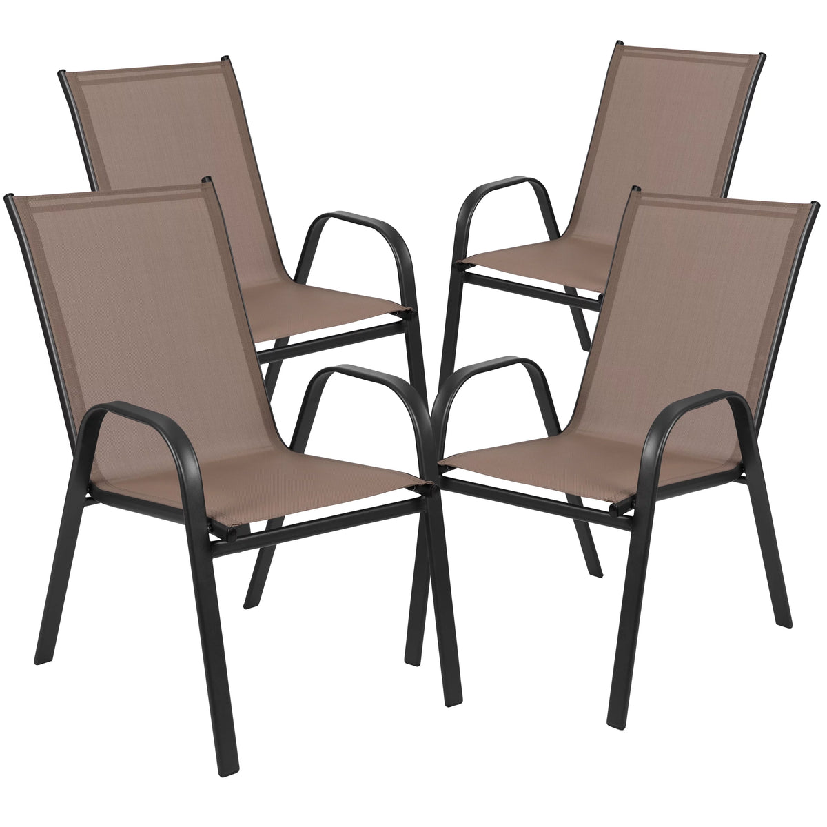 5 Piece Outdoor Patio Dining Set with 4 Brown Stack Chairs L96997