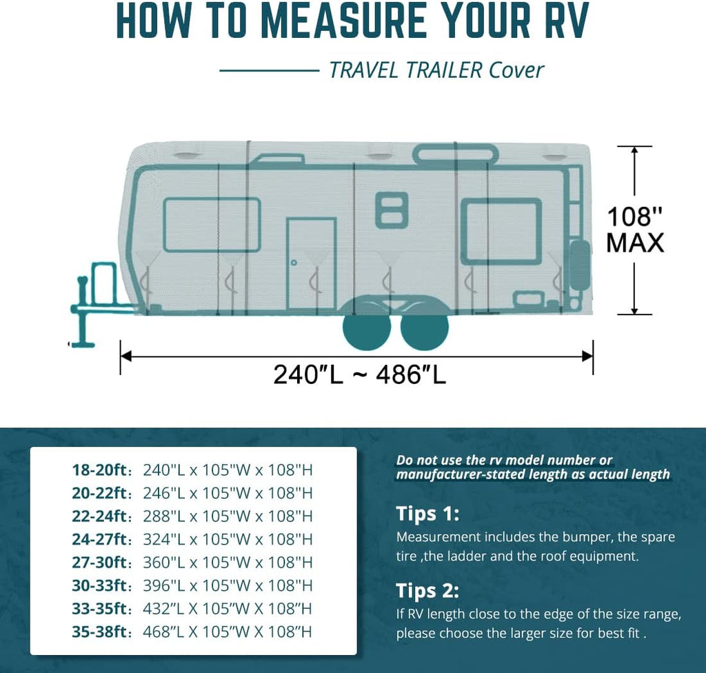 Extra-Thick 5 Layers Anti-UV Travel Trailer RV Cover with 2 Straps & 4 Tire Covers O9671