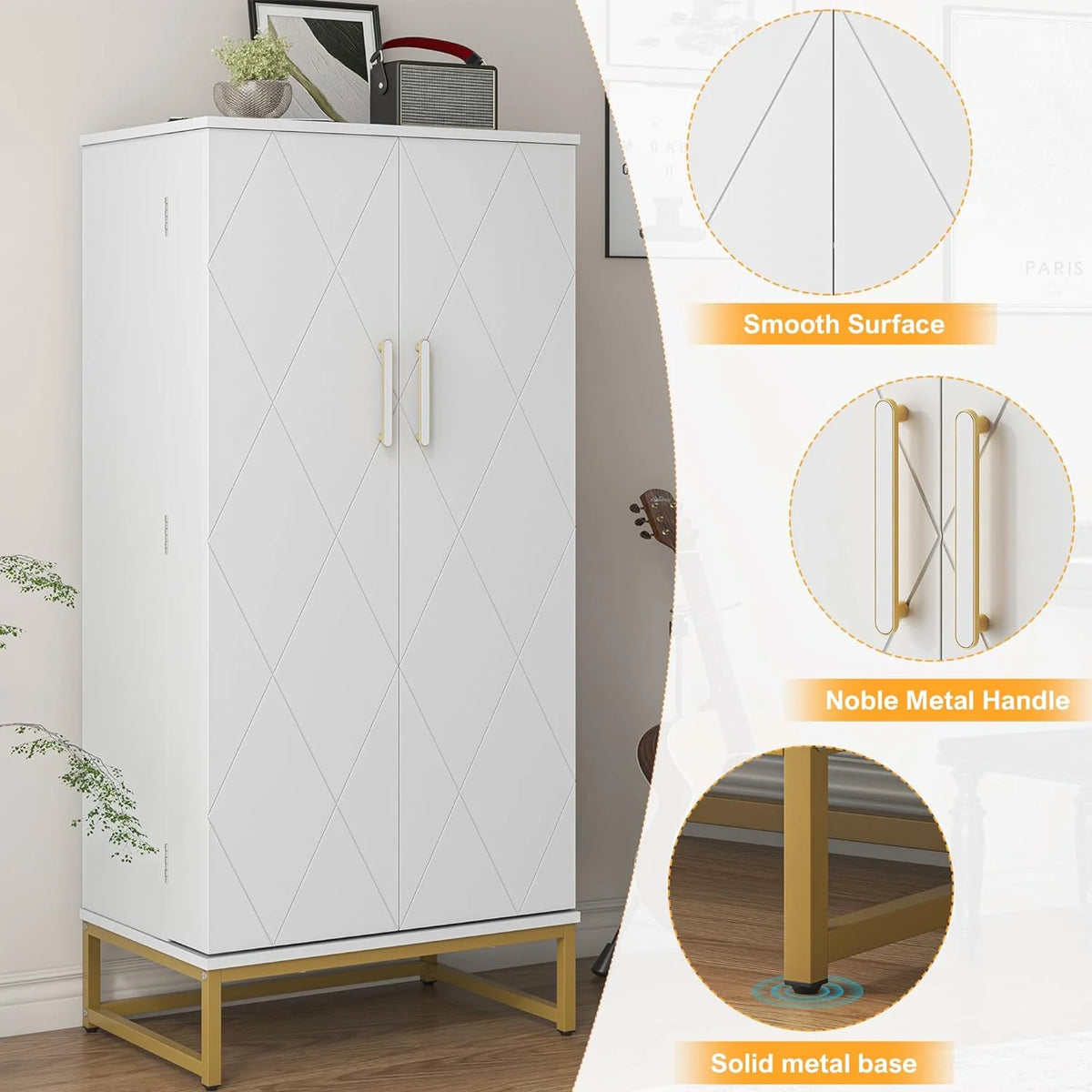 White Freestanding Kitchen Pantry Storage Cabinet with Adjustable Shelves Q190485