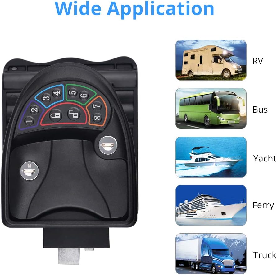 RV Keyless Entry Door Lock Handle Latch Zinc Alloy Wireless with Keypad Black P79833
