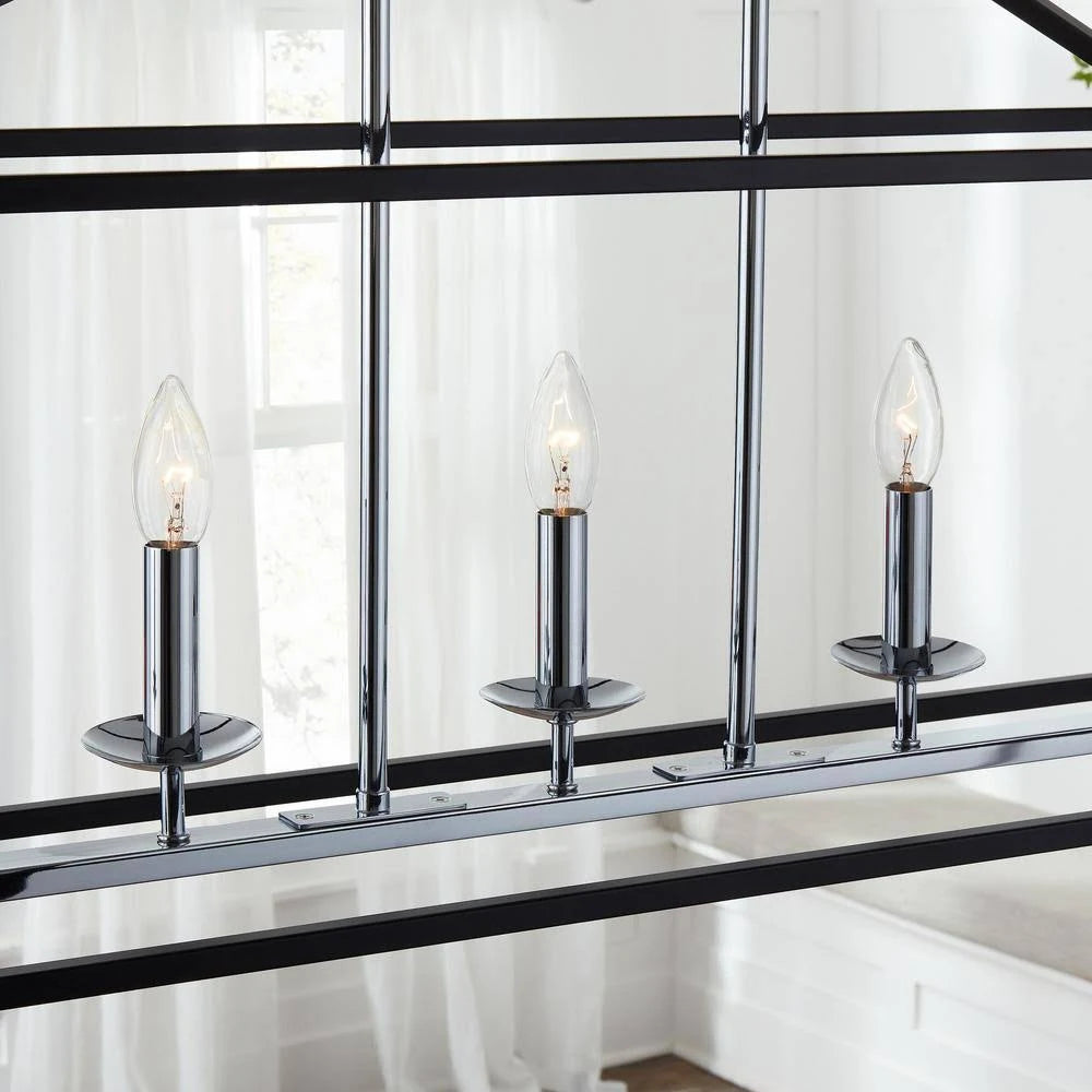 Black and Polished Chrome 5-Light Caged Island Chandelier D900