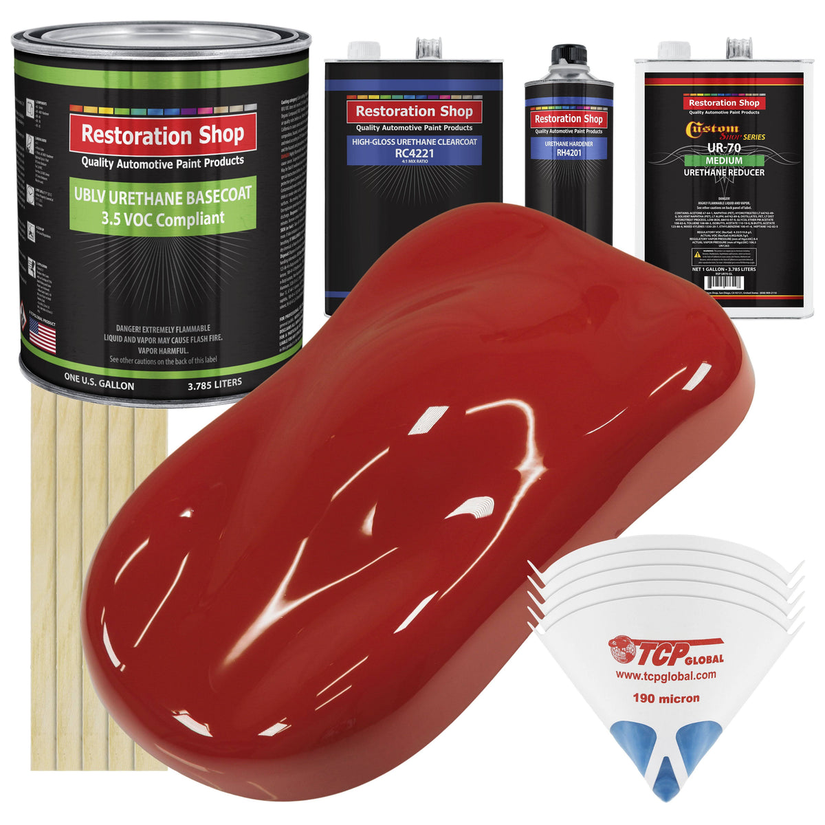 Bright Red Low VOC Urethane Basecoat/Clearcoat Car Auto Paint Complete Medium Gallon Kit T213944
