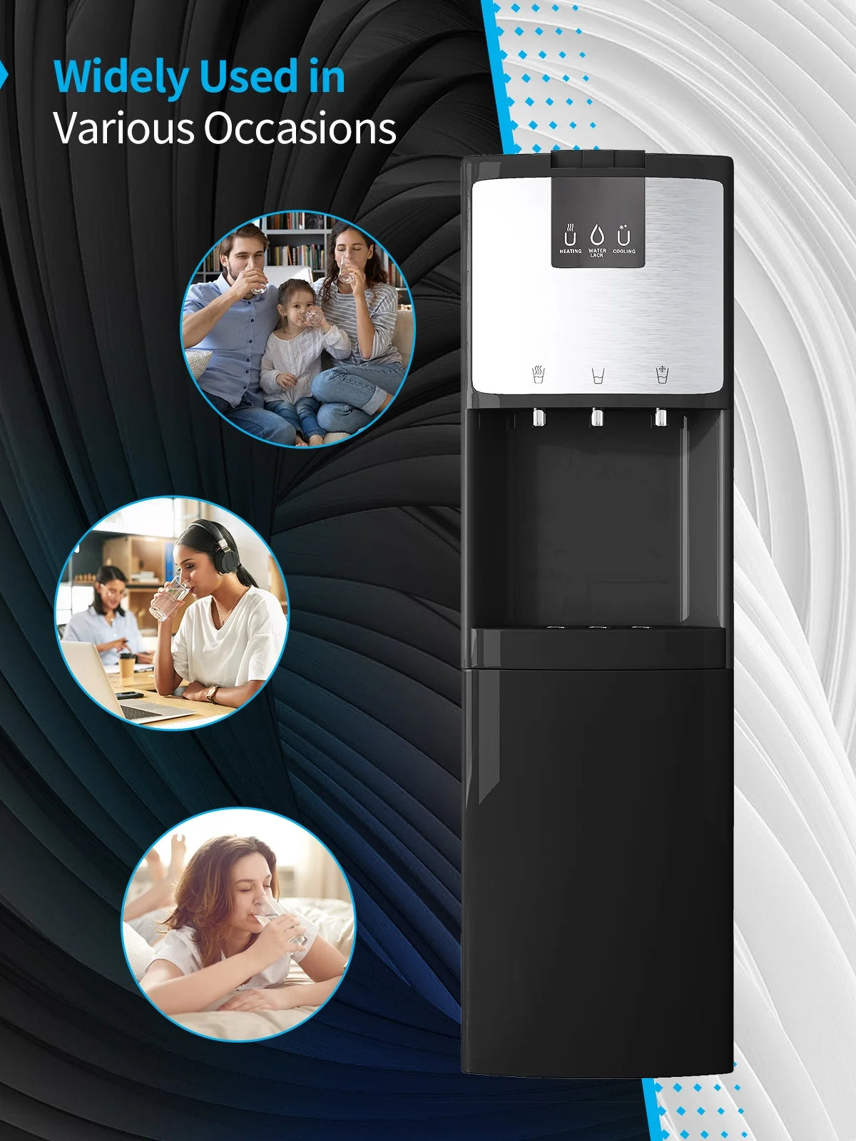 Bottom Loading Water Dispenser, Hot/Cold/Room Temperature, 3 or 5 Gallon, Black S624607