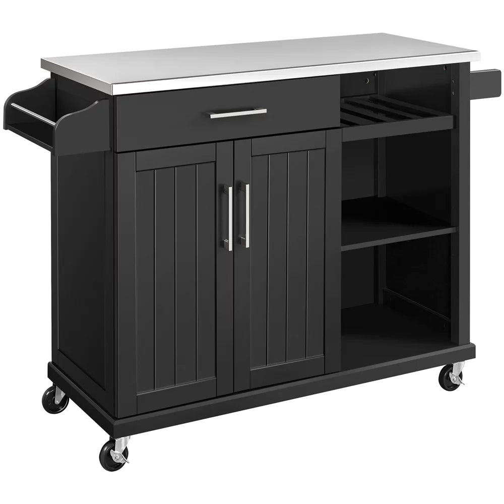 Rolling Storage Kitchen Cart Cabinet with Steel Top, Black B252415
