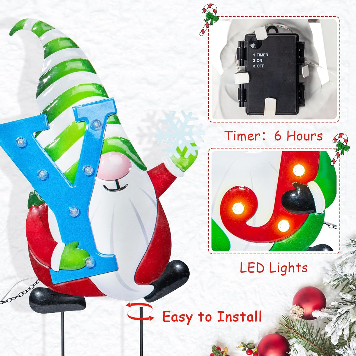 3 PCS Metal Christmas Yard Stakes with Led Light S52507