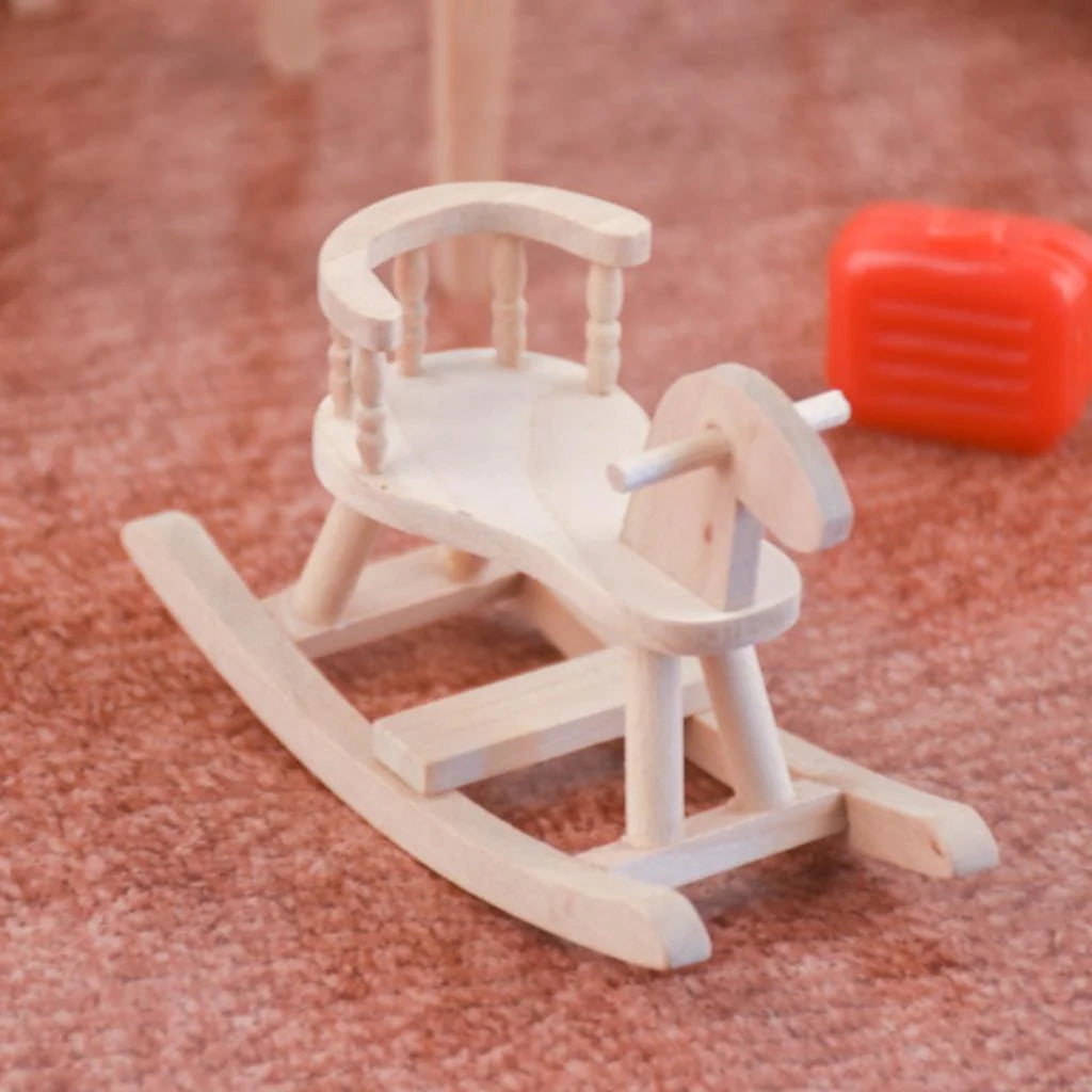 Dollhouse Unpainted Wooden Cockhorse Toy Furniture Model E270130