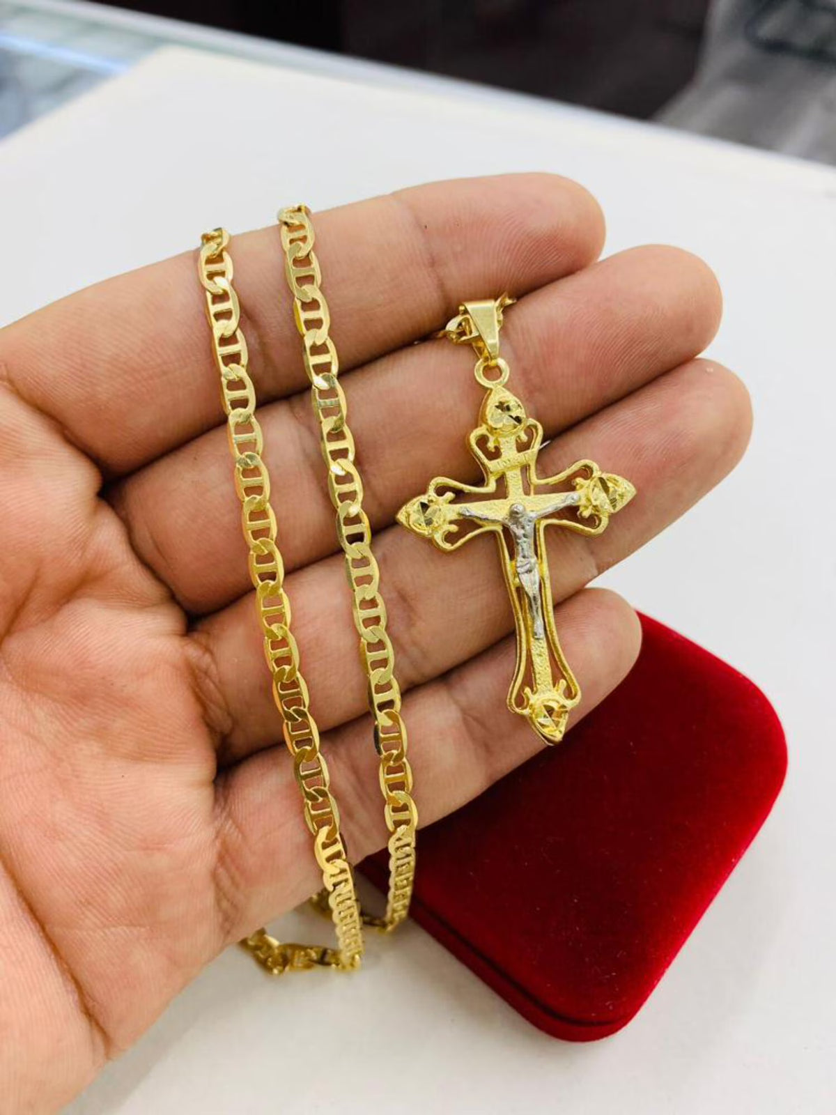 Two Tone Jesus Christ Pendant Crucifix Necklace S2762