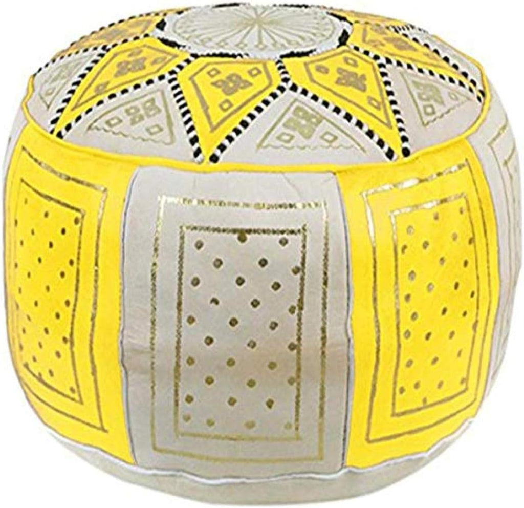 Black/Beige Moroccan Leather Pouf T79939