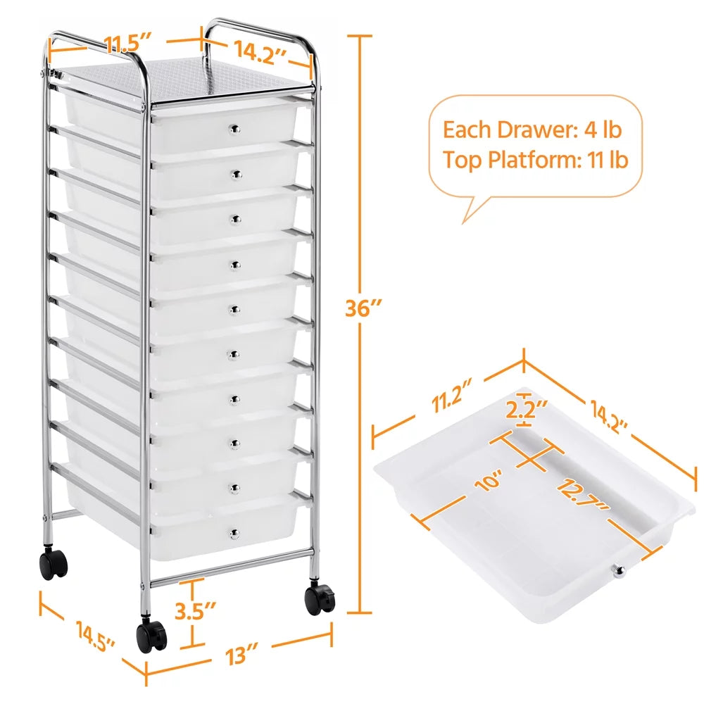 White 10 Drawer Rolling Storage Cart I1907