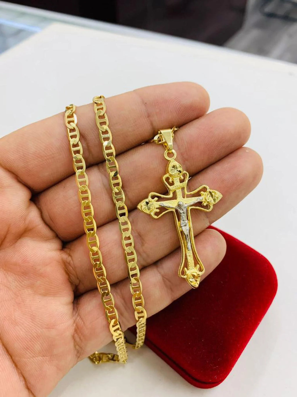 Two Tone Jesus Christ Pendant Crucifix Necklace S2762