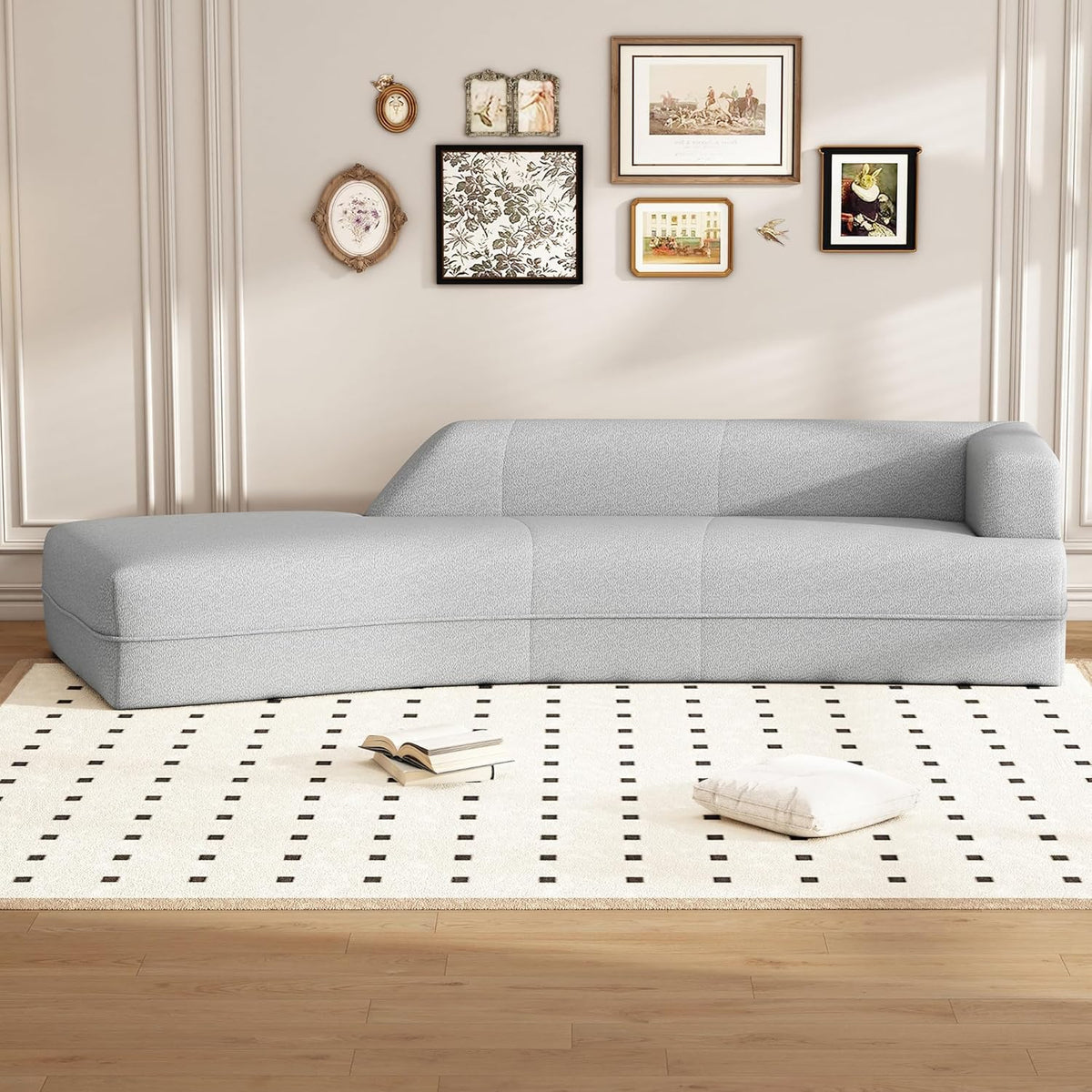 Gray Boucle Curved Sofa with Chaise Lounge W237004