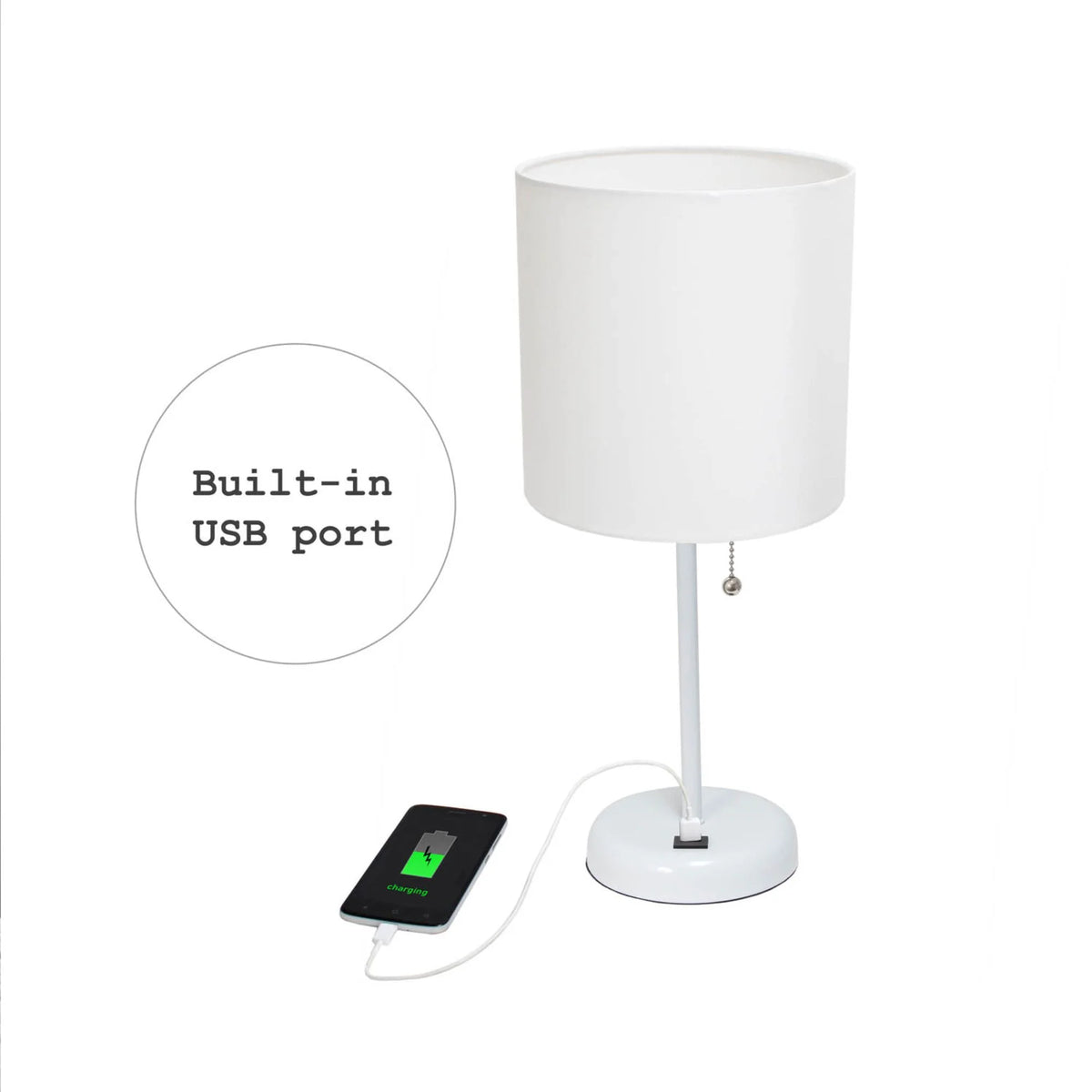 White Stick Lamp with Fabric Shade Q2536