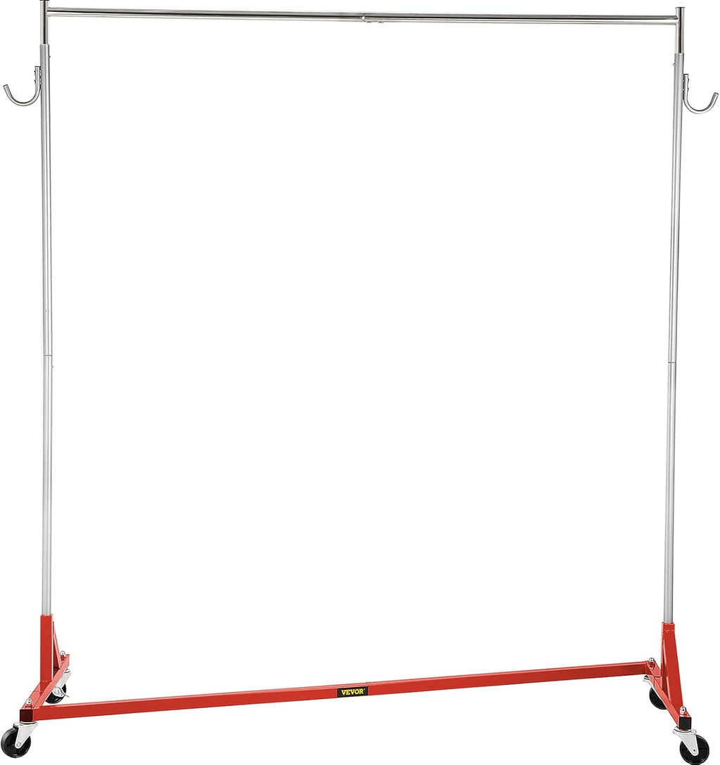 Red Steel Z Base Garment Rack with Lockable Casters W800839