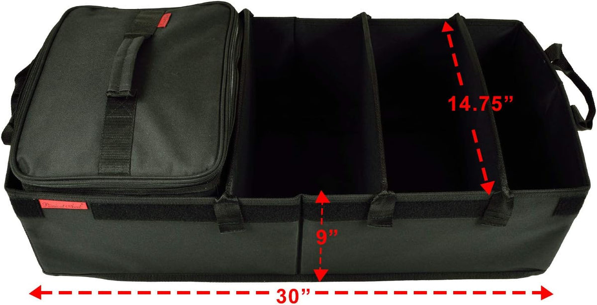 Heavy Duty Rigid Base Trunk Organizer with 28 Can Capacity Leak Proof Cooler, Adjustable Dividers, Pack of 2 P709