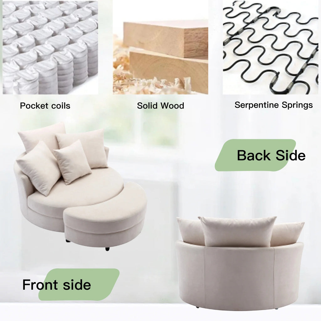 Upholstered Swivel Accent Barrel Chair and Storage Bench with 4 Pillows R8606