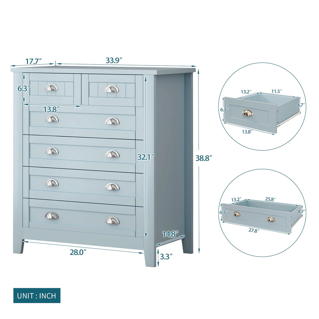 Antique Blue 4 Drawer Wooden Dresser S9779