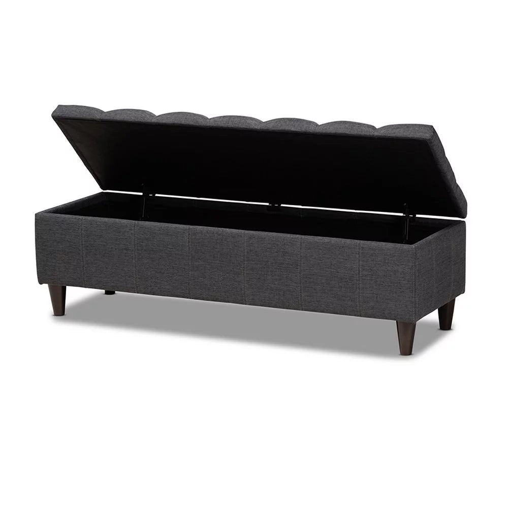 Charcoal Fabric Upholstered Wood Storage Bench Ottoman S9178