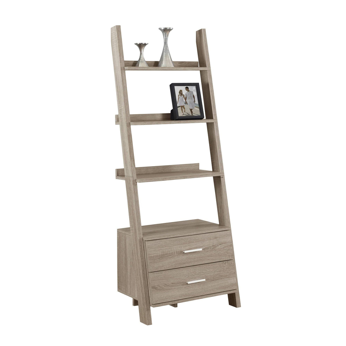 White Particle Board Bookcase with 2 Storage Drawers C444324