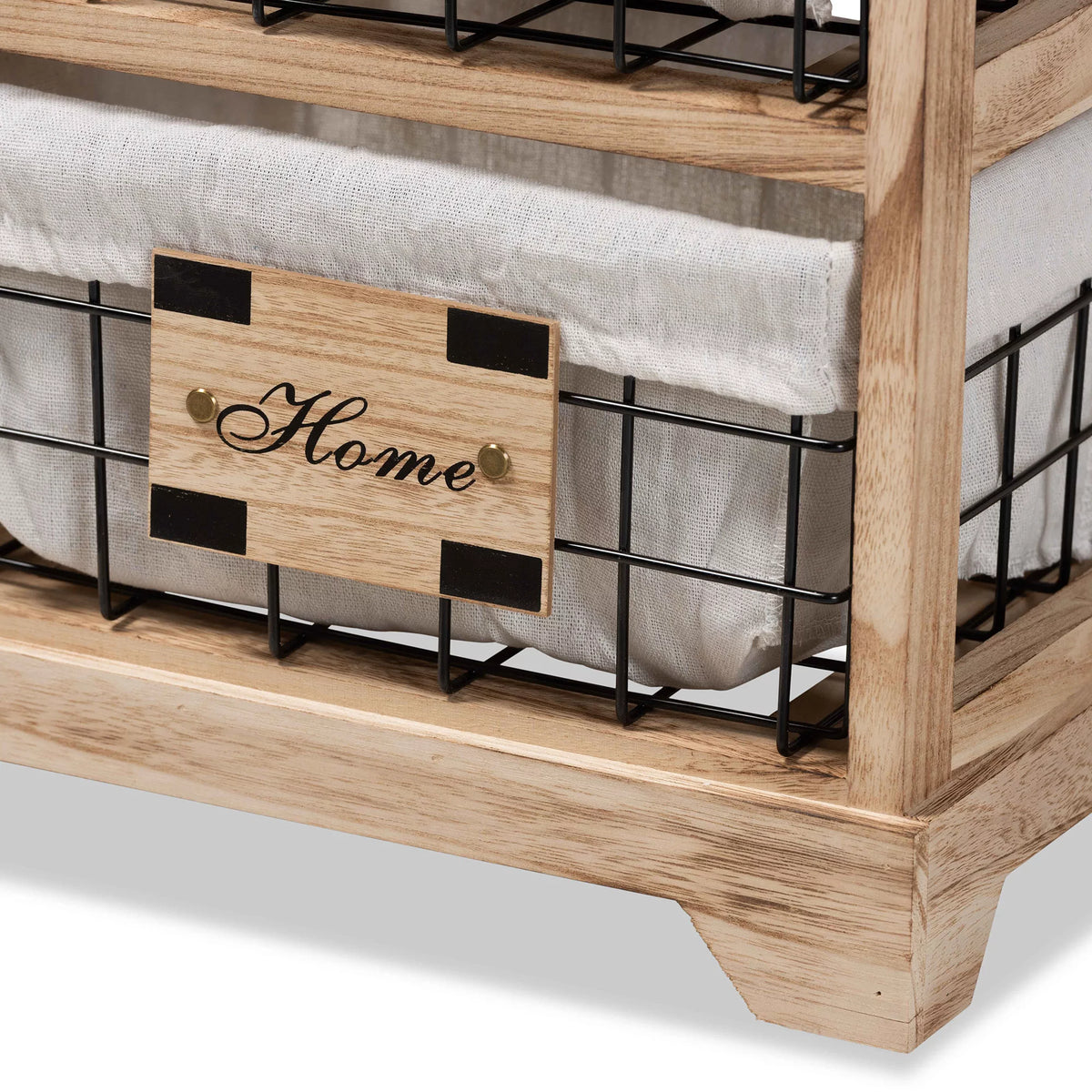Oak Brown Wood 1 Drawer End Table with Baskets B165