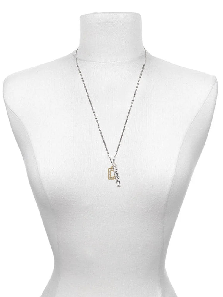Goldtone Crystal Initial Bar Charm Necklace, 23" G6245