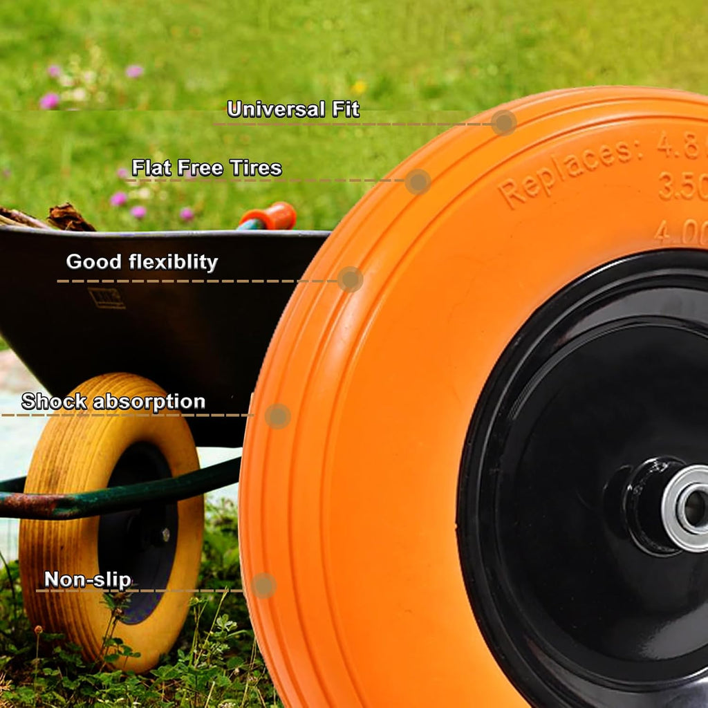 Flat Free Solid Wheelbarrow Tire with 3/4 & 5/8 Wheel Bearing 3" Hub M917