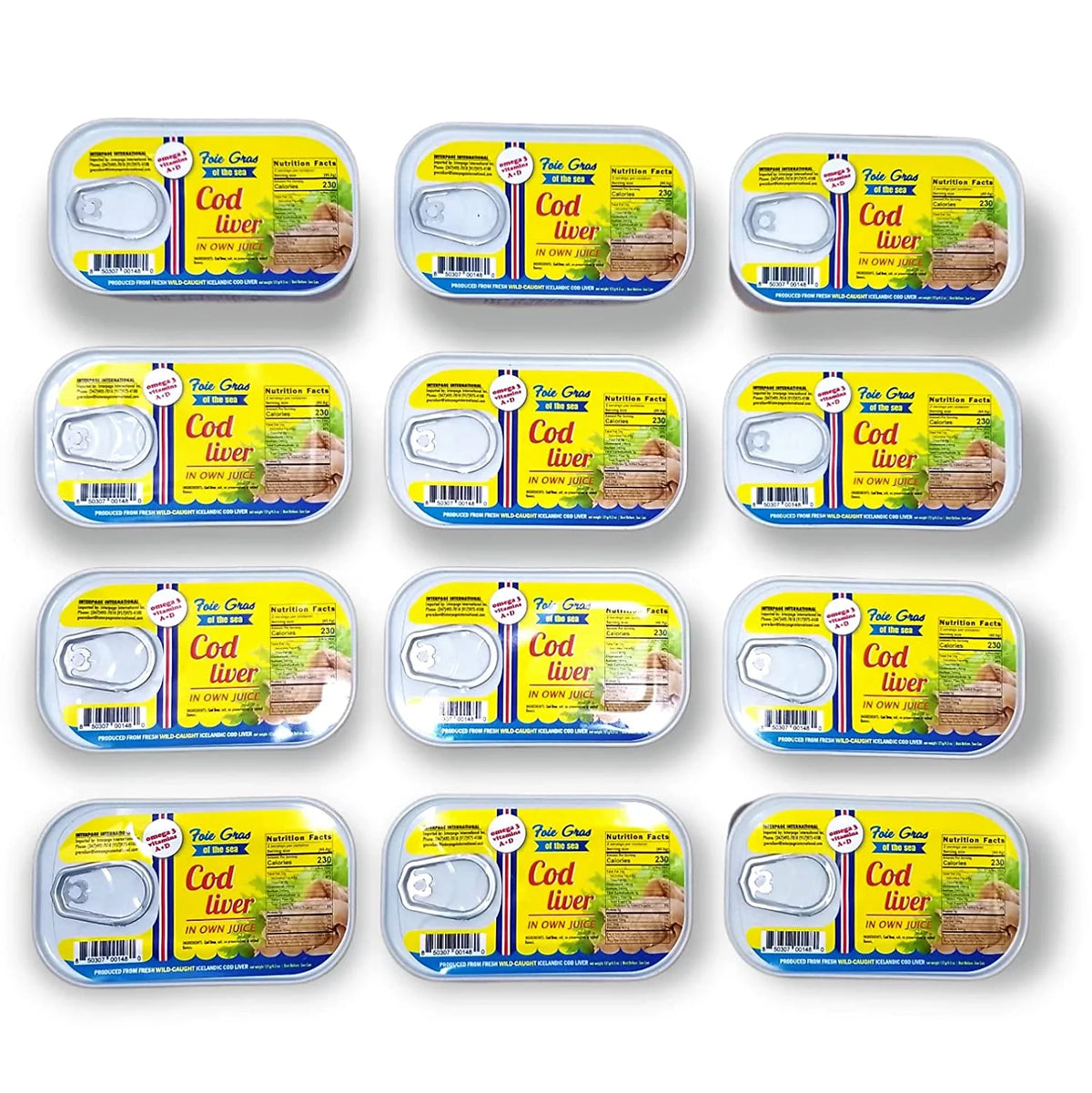Canned Cod Liver In Own Oil 4.3oz Pack of 12 X94967