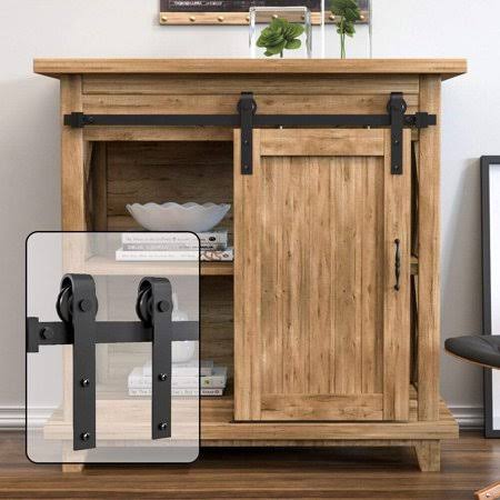 6.6ft Single Mini Sliding Barn Door Hardware Kit Black H7742