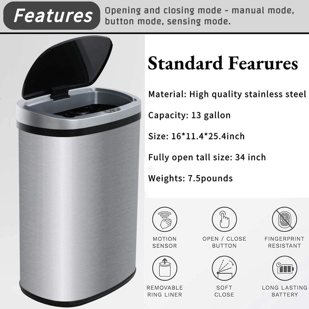 13 Gallon Stainless Steel Motion Sensor Trash Can with Lid I576047