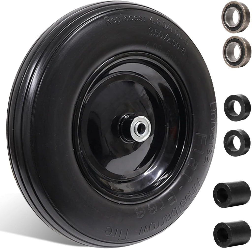 Flat Free Solid Wheelbarrow Tire with 3/4 & 5/8 Wheel Bearing 3" Hub M917