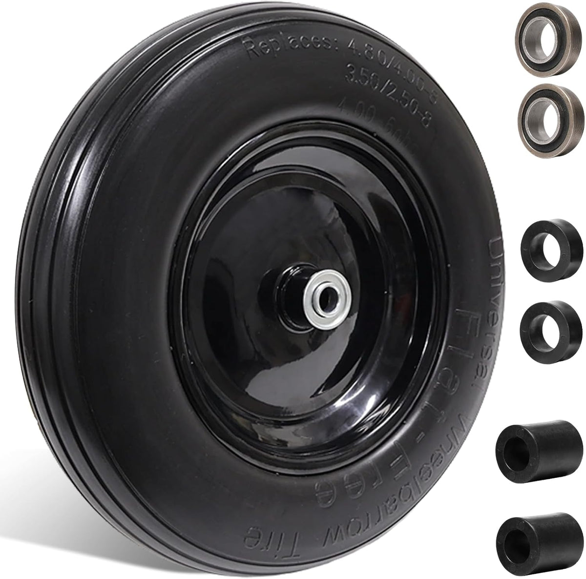 Flat Free Solid Wheelbarrow Tire with 3/4 & 5/8 Wheel Bearing 3" Hub M917