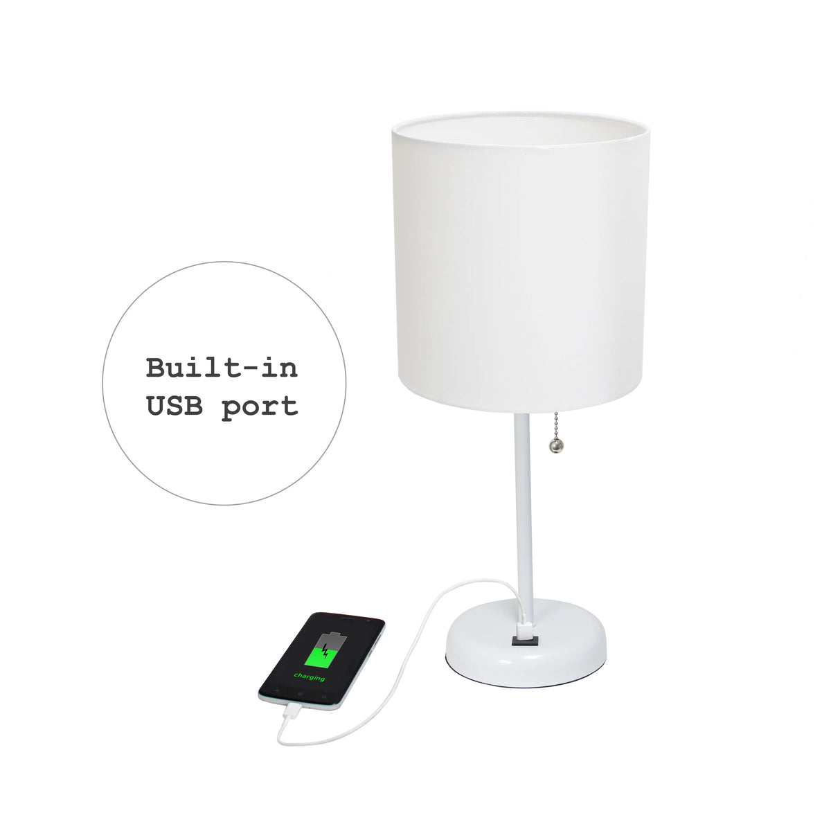 White Stick Lamp with Fabric Shade Q2536