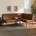 Tan Faux Leather Upholstered Walnut Brown Wood 2-Piece Dining Nook Banquette Set D944