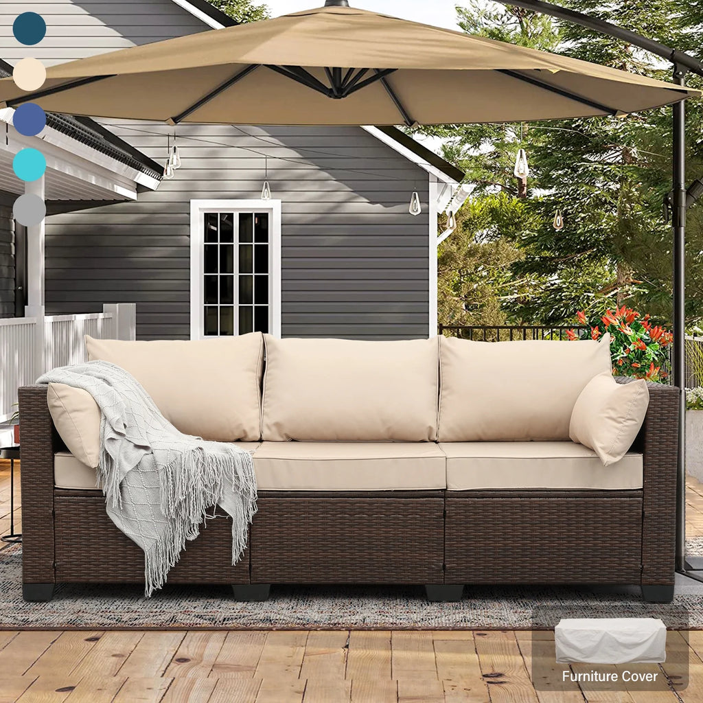 3-Seat Patio Wicker Rattan Sofa with Cushions, Gray W66611
