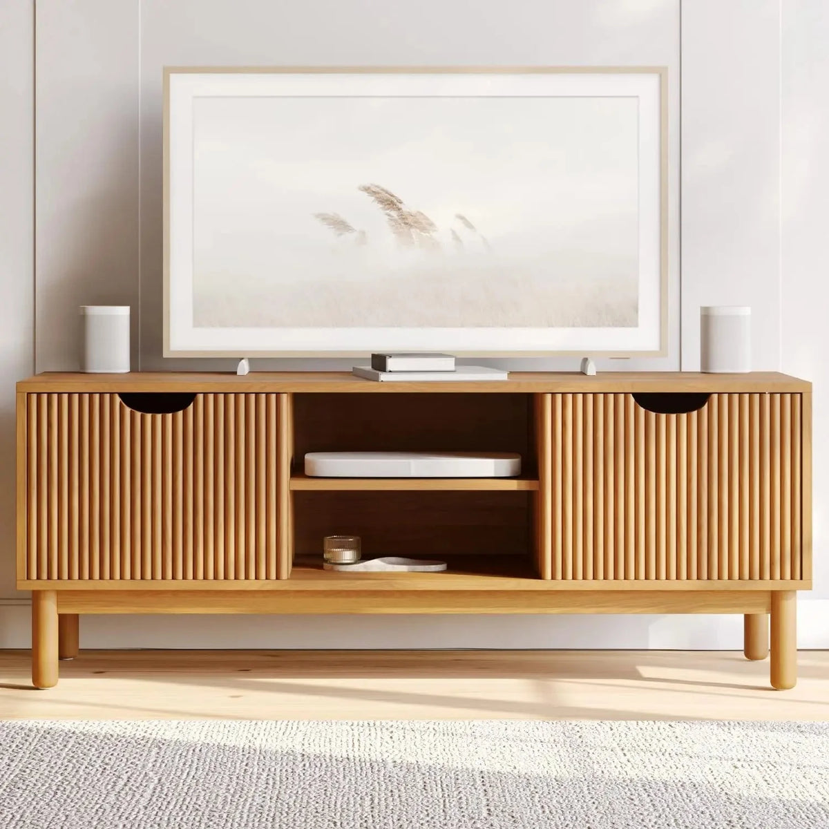Fluted TV Stand with Shelves Z15430