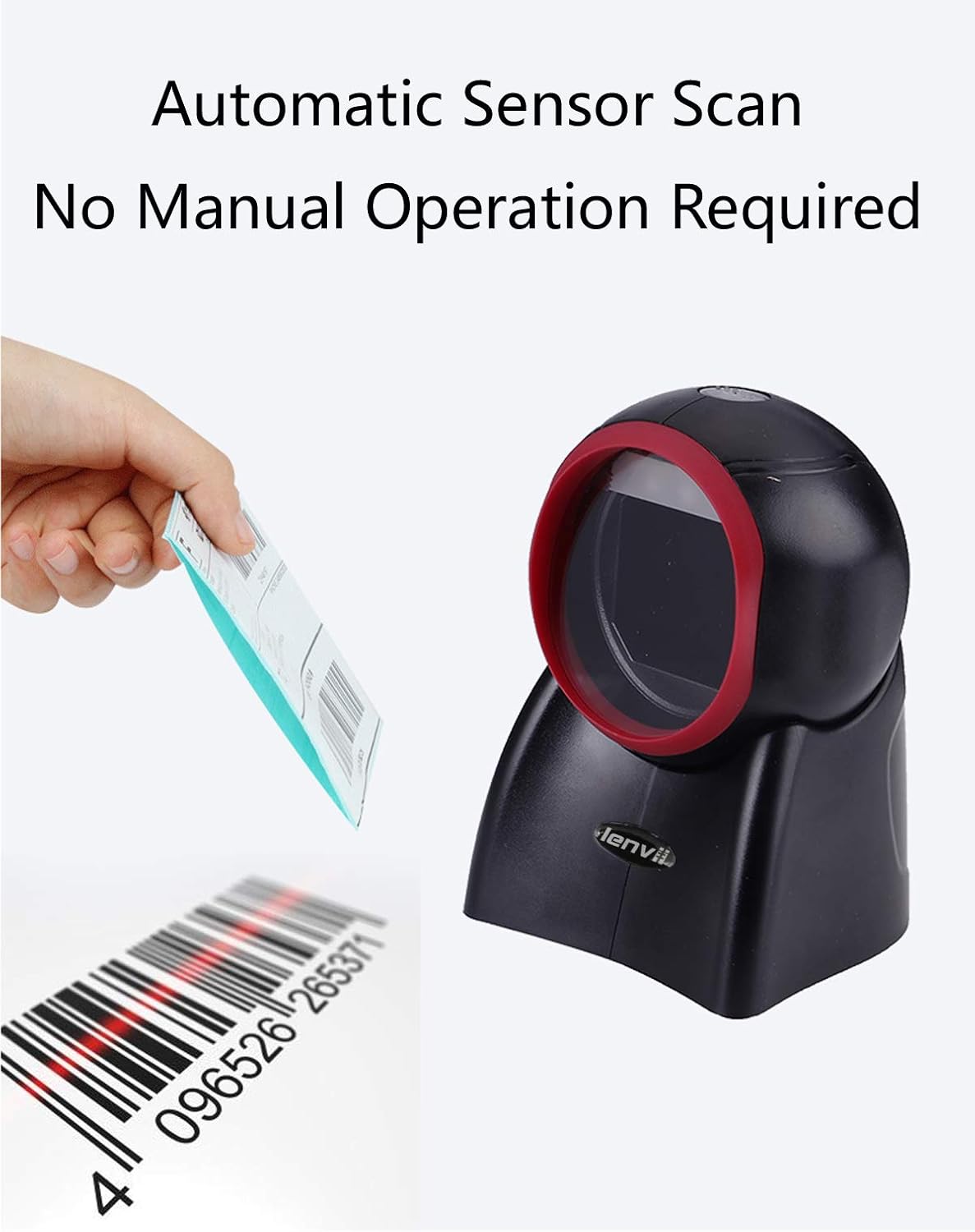 2D Barcode Scanner Desktop USB Wired Omni-Directional Hands-Free Automatic Barcode Reader Support 1D and QR-Code for Screen Scanning POS System L940614